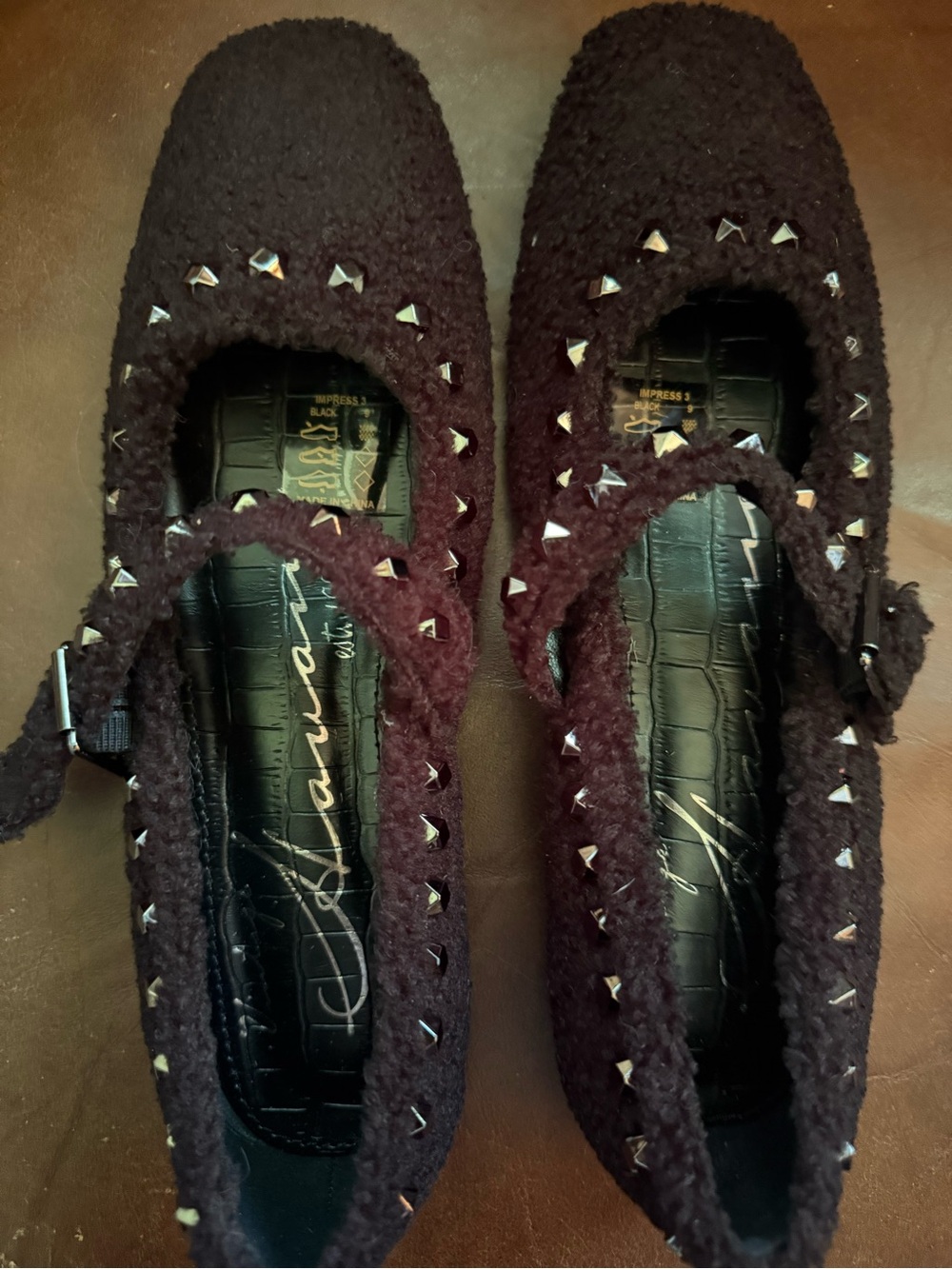 NWT Vintage Havana Impress 3 Black Boucle Studded Mary Jane Flats - Size 9